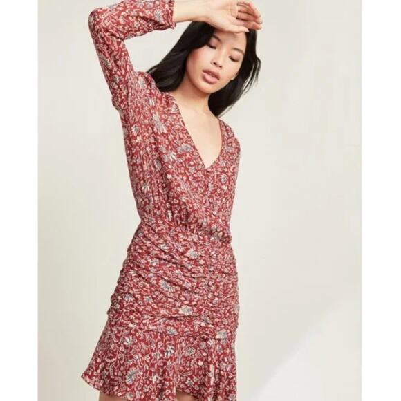 $595 Veronica Beard Dress Size 0 Rosalia Floral Silk Mini Dress Cranberry Multi